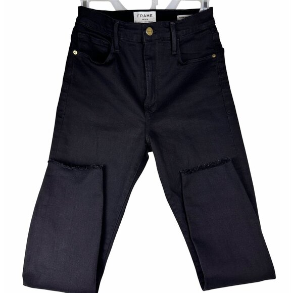 Frame Ali High Rise Cigarette Black Denim Jeans Sz 27 Raw Hem Stretch Minimalist - Picture 2 of 12